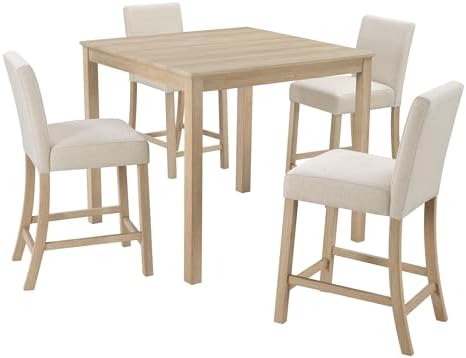 RuiSiSi 5 Piece Dining Table Set for 4, Farmhouse Counter Height Kitchen Tabl...