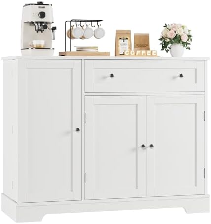 HOSTACK 41" W Kitchen Sideboard Buffet Cabinet, Small Coffee Bar, White