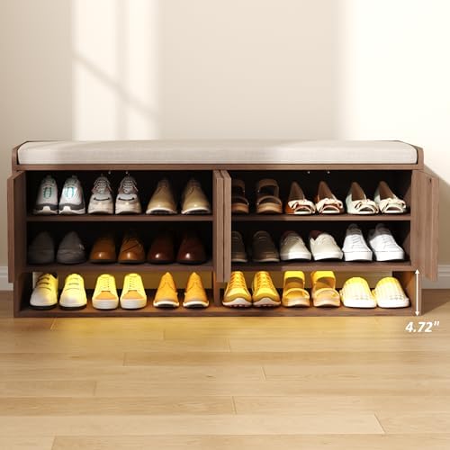 HOMEFORT 47.2" Fluted Shoe Storage Bench, Entryway Bench with Linen Seat...