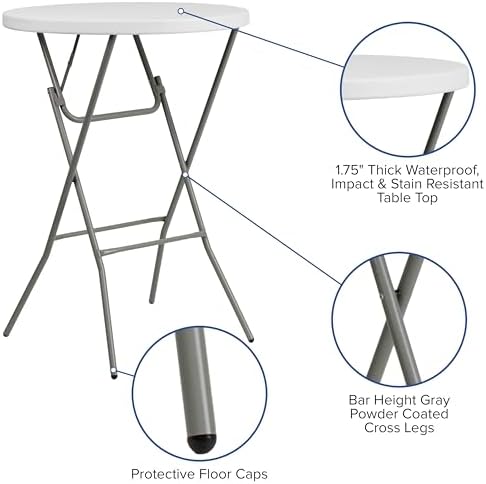 Flash Furniture 2.6-Foot Round Granite White Plastic Folding Table