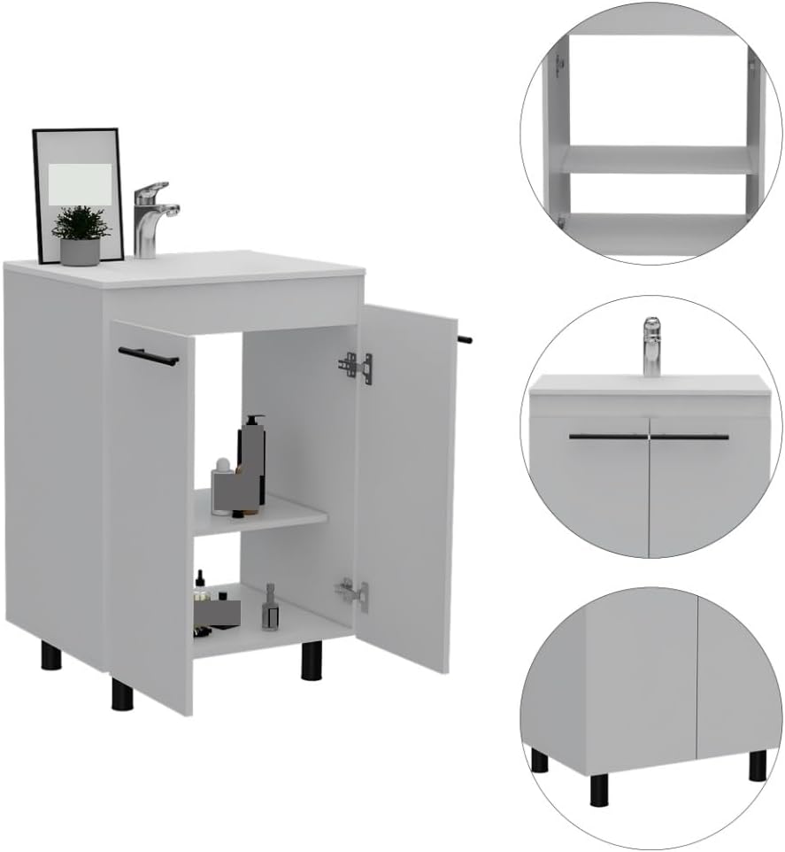 Floor Cabinet W/Storage Drawers, Storage Locker with Two Shelves, for Bathroo...
