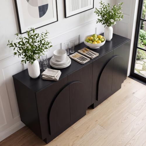 Ya-Home Black Sideboard Buffet Cabinet with Storage Set of 2, 63” Modern Side...