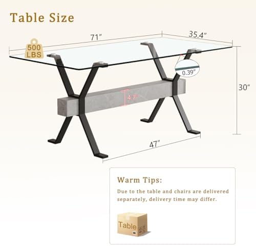 Glass Dining Table 71"｜Modern Dining Table for 6｜0.4" Thick Tempere...