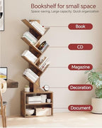SUNMORY 6 Tier Tree Bookshelf, Small Bookcase with Storage Cabinet, Modern Tall Narrow Bookshelves Organizer, Floor Standing Book Shelf for Bedroom/Living Room/Home Office/Corner, Rustic Brown