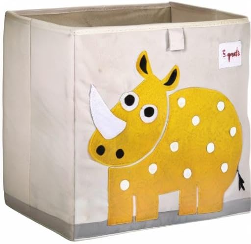3 Sprouts Toy Storage Cube Bin, Foldable Storage Box, Rhino | Foldable organizer, Playroom or nursery toy storage, Cube shelf compatible, Toys books clothes storage, Folds flat