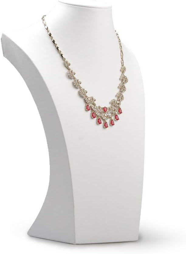 Oirlv White Leather Jewelry Bust Necklace Display Stand Trade Show Jewelry Holder (H:13.38")