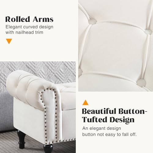 Velvet Storage Bench 67 Inch Upholstered Tufted Ottoman Bench with Arms Large...