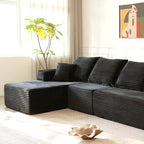 107" Boneless Couch with L Shaped Chaise, Plush Corduroy Sleeper Sectional Sofa, Deep Seat Comfy Couches for Living Room Bedroom, Compressed Foam Cloud Sofas, No Assembly, Left Facing Chaise, Black