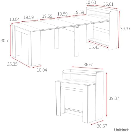 Transformer Table, Expandable Dining Table for 2-9 People, Folding Console Ta...