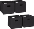 RiverRidge Folding Storage Bins - 4-pack of 10in Tall Black Cubes | Fabric Bins, Set of 4 Storage Cubes, Cut-out Handles, Playroom Closet Organizer, Collapsible Cubby with Bottom Board Insert