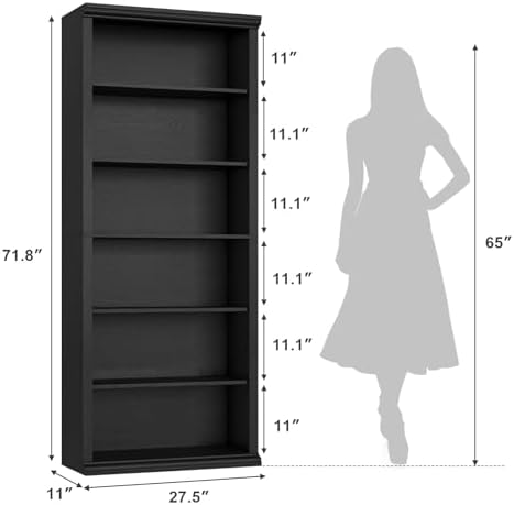 Rresyet Bookcase and Bookshelves, 28" W Tall Bookshelf, Black