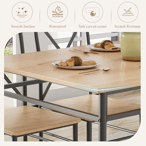 VECELO Dining Table Set for 4, 5-Piece Wood Kitchen Table with Chairs for Sma...