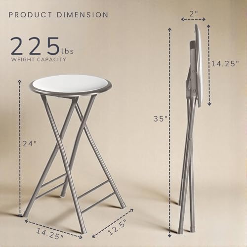 Lavish Home Folding Stool with Padded Backless Seat Set of 2, White, 24”