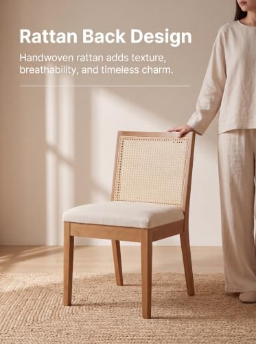 HNY Farmhouse Rattan Dining Chairs Set of 6, Walnut Solid Hardwood Frame, Uph...