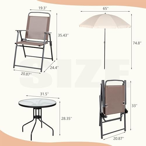Vongrasig 6 Pieces Folding Patio Dining Set, All Weather Small Metal Outdoor ...