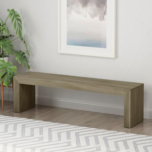 Merax 63 Inch Wood Dining Bench, Solid Acacia Wood Entryway Bench, Wooden Far...