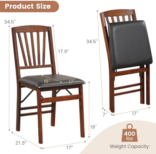 KOTEK Folding Dining Chairs Set of 4, Wooden Kitchen Chairs with Padded Seat ...