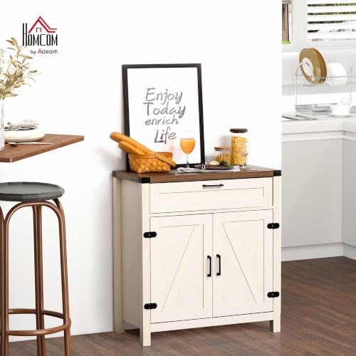 HOMCOM Sideboard, Storage Drawer, Coffee Bar Cabinet, Distressed White