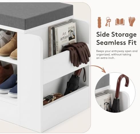 Farmhouse Shoe Storage Bench with 3-in-1 Entryway Storage & Padded Seat |...