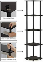 Furinno TURN-N-TUBE Corner Shelf, 5-Tier Corner Bookshelf, Open Storage Shelves, for Organization and Storage, Living Room, Home Office, Garage, Bedroom, Espresso