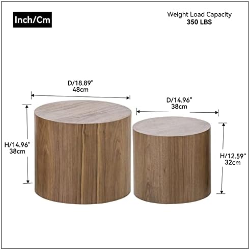 Round Coffee Table Set of 2, Nesting Coffee Table and End Table Set Wood Smal...