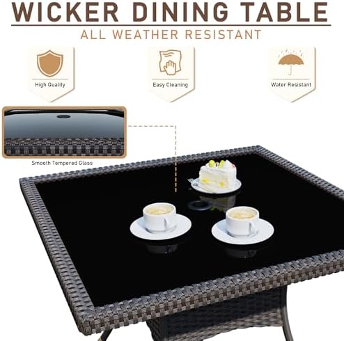 5 Pieces Dining Sets for 4 with Rattan Wicker Dining Set Chairs and Square Ta...
