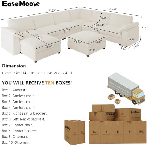 EASE MOOSE Oversized Sectional Modular Sofa,Comfty U Shape Sectional Modern D...