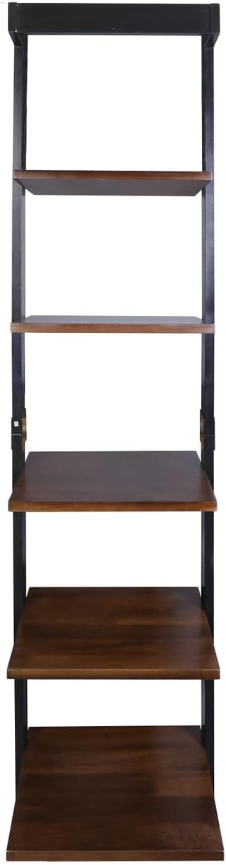 Kavari 5-Tier Leaning Ladder Bookcase with Solid American Gum Shelves - Black/Walnut