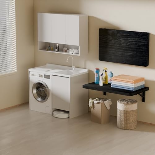 IAE Wall Mounted Folding Table with Pine Wood,24" x 14"Floating Wal...