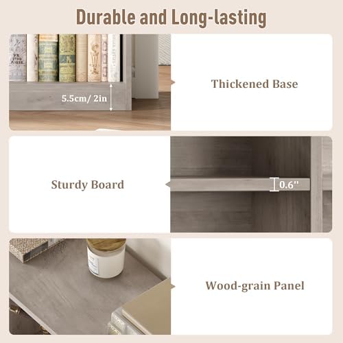 FACBOTALL Bookshelf Tall Bookcase, 6-Tier Double Wide Bookshelves,Wash Grey