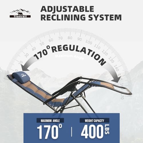 Zero Gravity Chair Oversized Recliner Padded Reclining Patio Chairs Folding XL Anti Gravity Lounge Chair with Adjustable Pillow and Cup Holder for Outdoor Camping Patio Lawn
