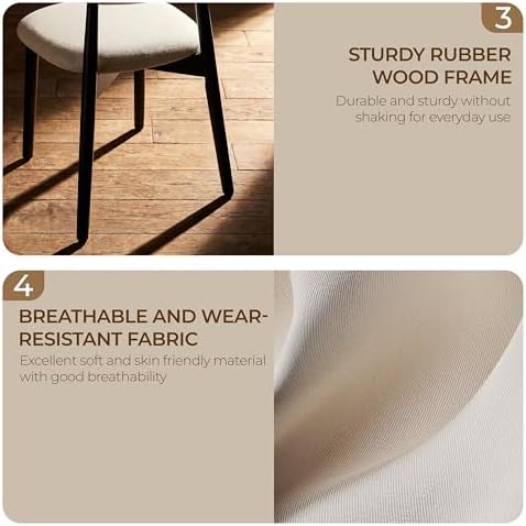 Wooden Dining Chairs Set of 2, Modern Farmhouse Linen Fabric Upholstered Kitc...