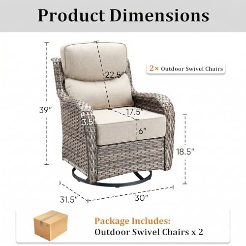 Luxury Outdoor Swivel Rocker Patio Chairs Set of 2 with 6-Inch Thick Cushions...