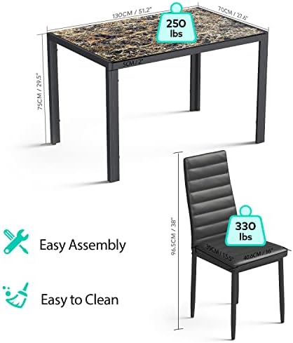 Gizoon Marble 7 Piece Glass Dining Table Set, Kitchen Table and Chairs Set