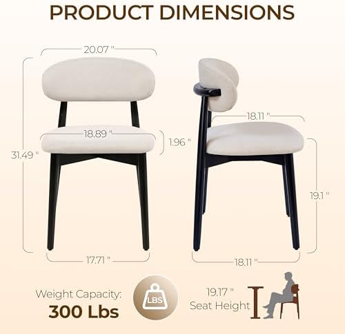 Wooden Dining Chairs Set of 2, Modern Farmhouse Linen Fabric Upholstered Kitc...
