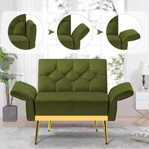 Velvet Sofa Set w/Adjustable Armrests & Backrests, Olive Green | Tufted A...