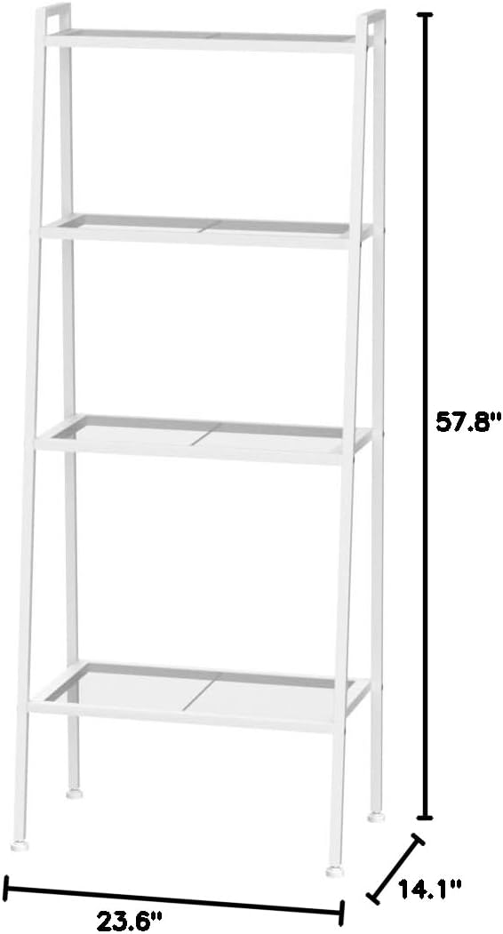 USUN Multifunctional Ladder Shelves, 4-Layer Bookshelf, Storage Shelf, Metal Shelf, Simple Assembly, White