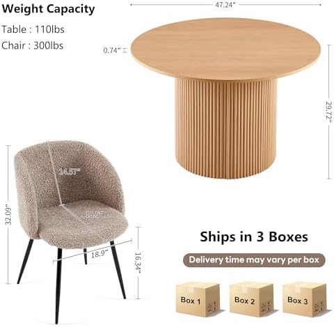 NORDICANA 5-Piece Wooden Round Dining Room Table and Chair Set, 47-Inch Kitch...