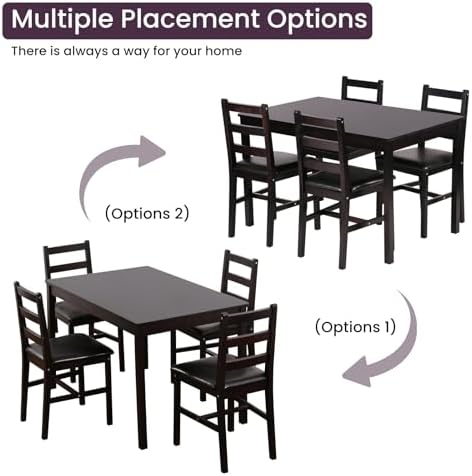 Kitchen Table Set 5 Piece Dining Table Set Sturdy Wooden Square Table and Cha...