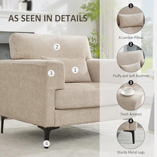 Oversized Accent Chair Armchair with Metal Legs | Comfy Chenille Arm Chairs a...