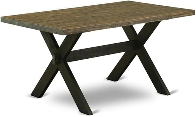 East West Furniture X676DR124-5 5 Piece Dining Room Table Set Includes a Rectangle Kitchen Table with X-Legs and 4 Black Color Linen Fabric Parson Dining Chairs, 36x60 Inch, Multi-Color