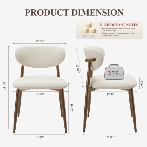 MALOL Upholstered Curved Back Dining Chairs Set of 6, Beige