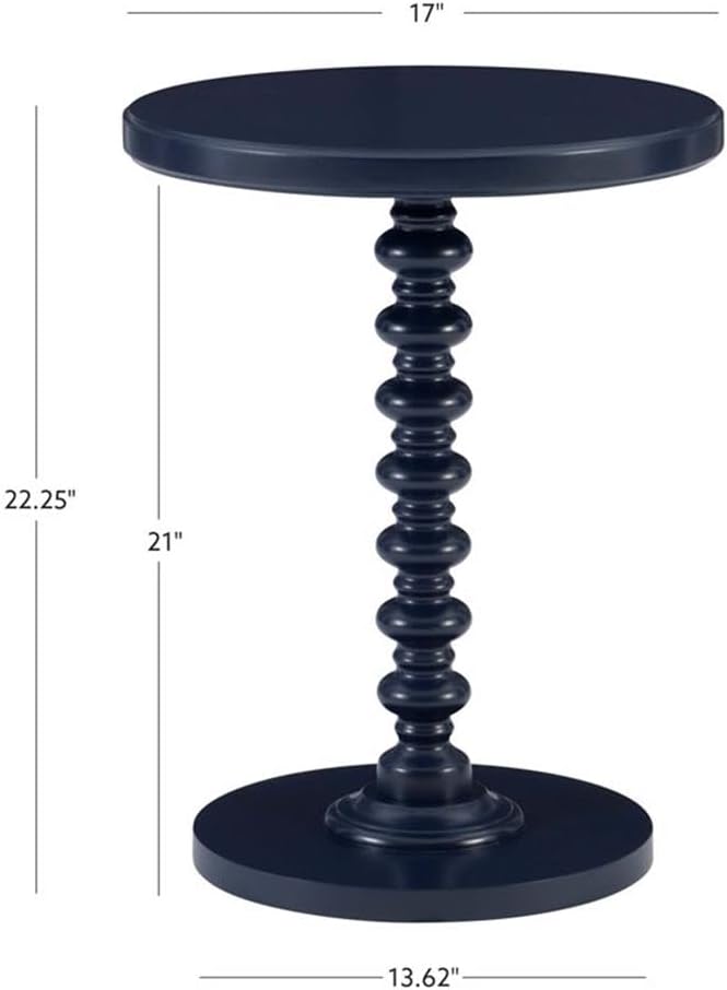 MAKLAINE Modern Transitional Round Spindle Side Table, 17 in Diameter, Navy B...