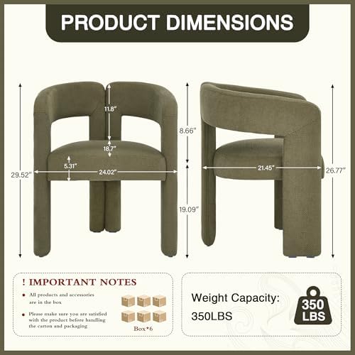 adochr Modern Barrel Dining Chairs Set of 6, Upholstered Linen Dining Room Ch...