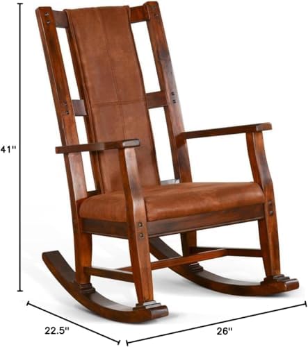 Pemberly Row Mahogany Rocking Chair with Cushioned Seat and Back, Studded Acc...