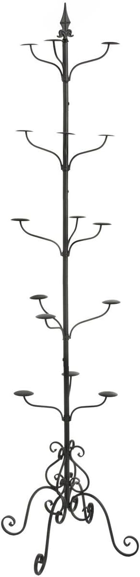 Displays2go Wrought Iron Hat and Coat Rack, Rotates, Total of 31 Hooks, Multi-Tiered, Black, 73" H x 20" W x 20" D