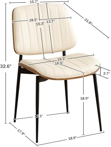 LUNLING Dining Room Chairs Mid Century Modern Retro Beige Faux Leather Chair ...