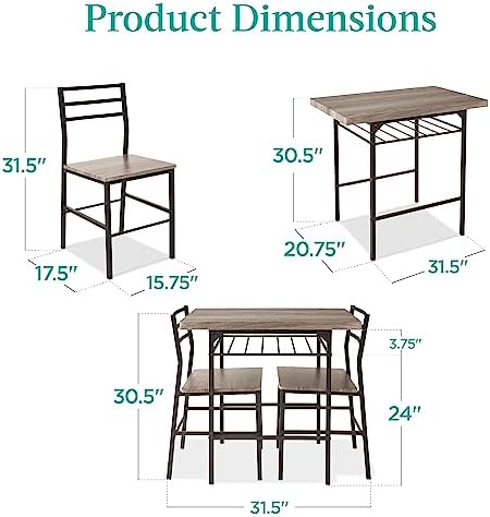 Best Choice Products 3-Piece Modern Dining Set, Space Saving Dinette for Kitc...