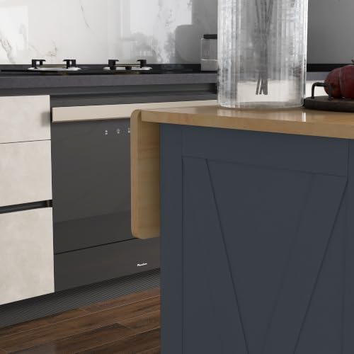 HOMCOM Rolling Kitchen Island with Drop Leaf Wood Breakfast Bar, Dark Gray