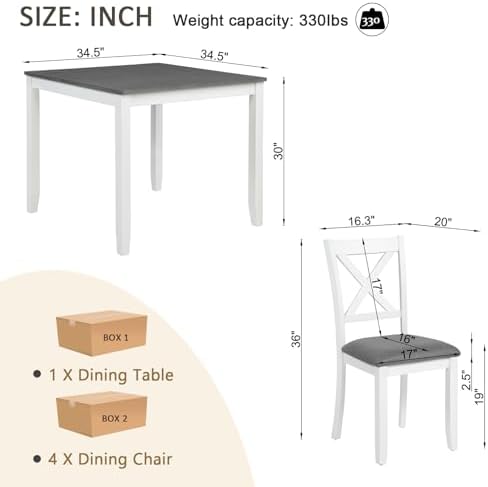 Harper & Bright Designs 5-Piece Wood Dining Table Set for 4, Kitchen Furn...